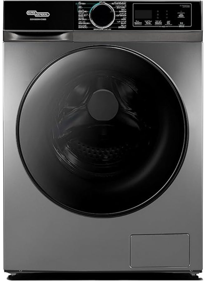 Super General 9/6 KG Washer Dryer with Inverter Motor, 1400 RPM, Fully Automatic Front Load Washing & Drying Combo,15 Programs- Quick 15/ Baby Care SGW9650INVCMBS Dark Inox - Image 1
