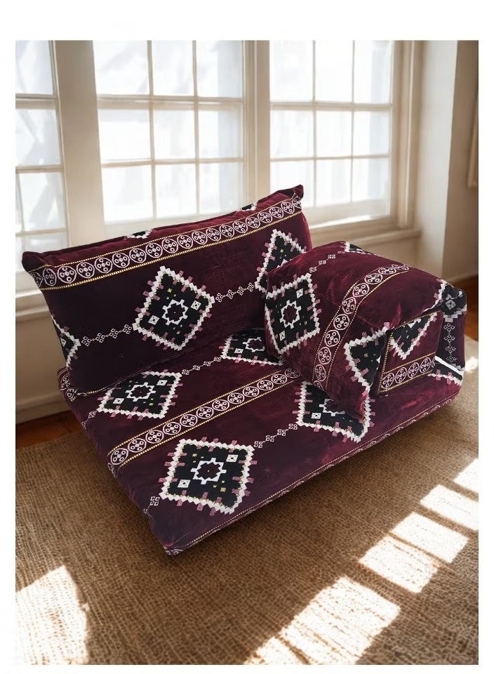 UNIKSAR Luxury 4-in-1 Arabic Majlis Floor Seating Set – Traditional Najdi Design – Soft Velvet Fabric – Indoor/Outdoor Floor Sofa Set – Mattress + Backrest + Armrest + Pillow - Image 2