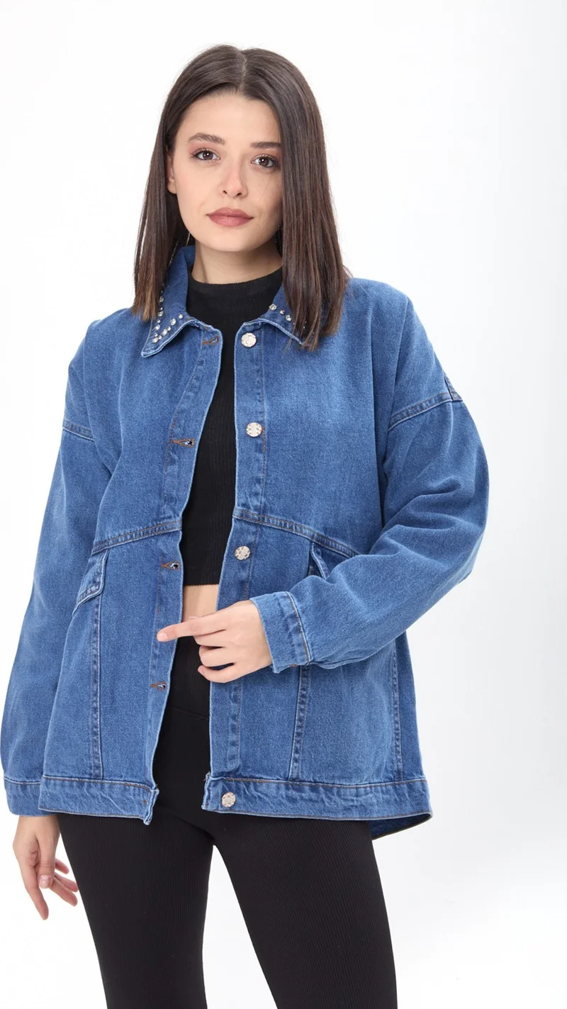 Tofisa 23622-BLUE Stone Detailed Denim Jacket