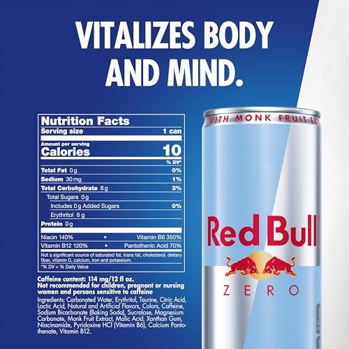 Red Bull Zero Energy Drink, 12 fl. oz., with 114mg Caffeine, Taurine & B Vitamins, Pack of 4 cans - Image 2