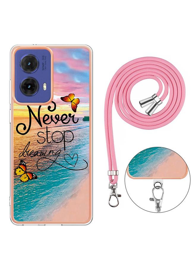 S-TOP Case For Motorola Moto G85 Electroplating Pattern IMD TPU Shockproof Case with Neck Lanyard - Image 4