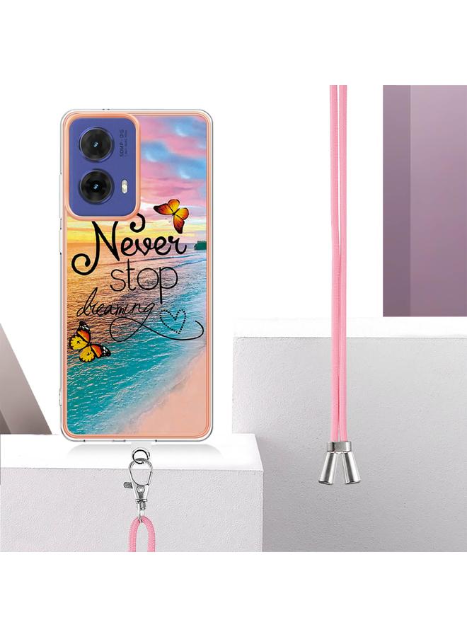 S-TOP Case For Motorola Moto G85 Electroplating Pattern IMD TPU Shockproof Case with Neck Lanyard - Image 3
