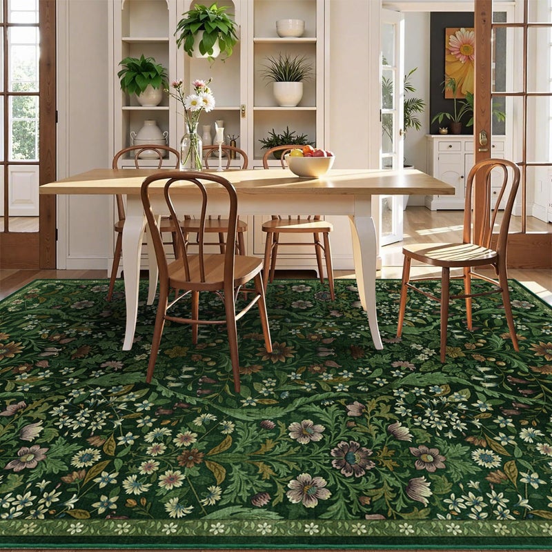 NakedCloud 5Ã—7 Dark Green Washable Floral Area Rug,Vintage Boho Soft Low-Pile Living Room Rugs, Stain Resistant Botanical Non-Slip Carpet for Bedroom,Dining Room, Kids Nursery,Home Decor - Image 4