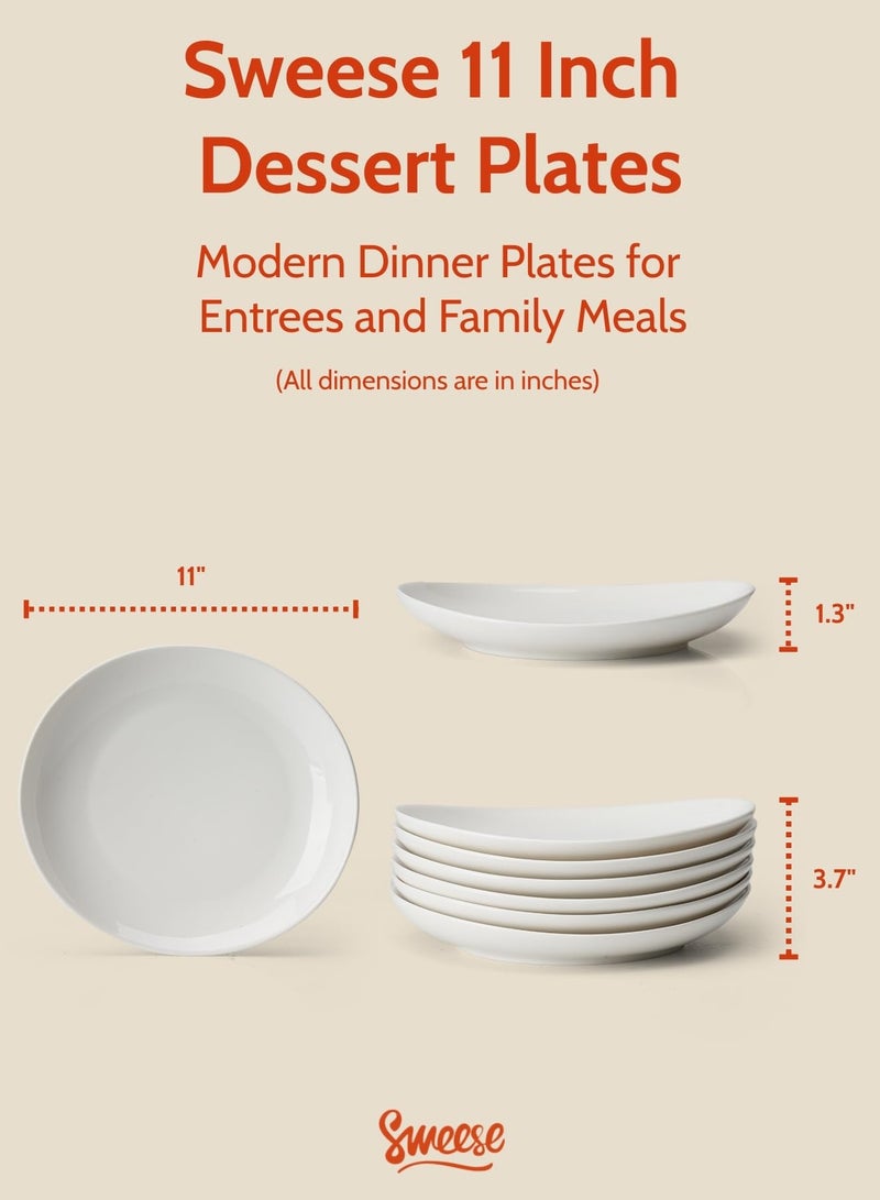 Sweese Porcelain 11 Inch Dinner Plates Set of 6 - White Dinner Plates - Dishwasher, Microwave, Oven Safe, Scratch Resistant - Image 2