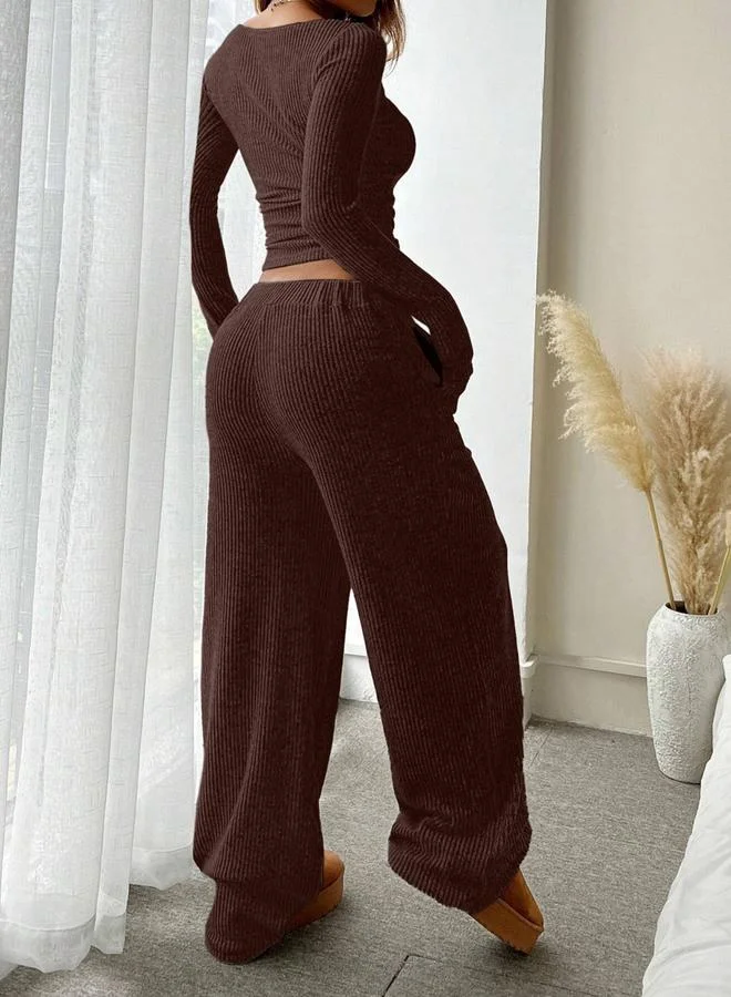 Take Two Textured Scoop Neck Top and Pants Co-Ords