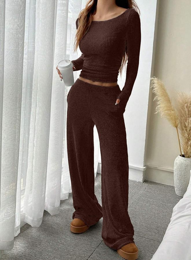 Take Two Textured Scoop Neck Top and Pants Co-Ords - Image 1