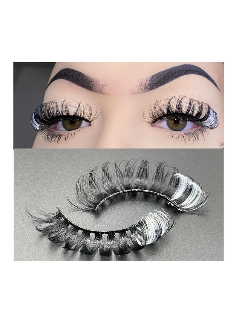 Miss Kiss Miss Kiss Eyelashes 1 Pair Lashes with Color White Russain D Curl False Eye Lash Soft Wispy Manga Eyelash Strip Natural Look 3D Faux Mink Fairy Eyelashes 16 MM (White) 