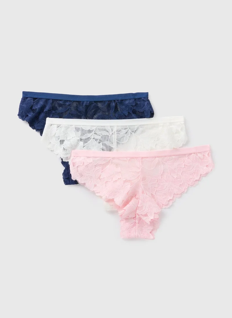 Matalan 3 Pack Multicolour Lace Brazilian Knickers