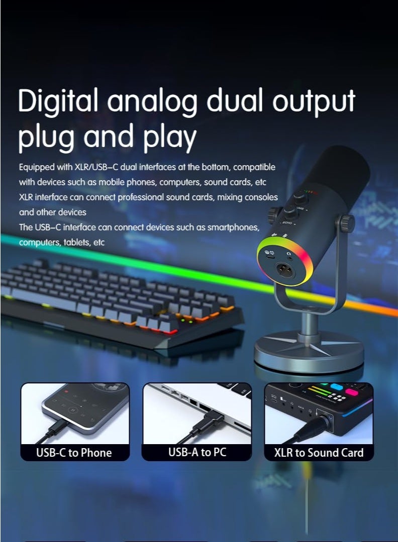 Arabest USB/XLR Dynamic Microphone for Podcasting, Gaming Streaming Mic with RGB Light, Mute Button, Noise Cancellation, Desktop Stand - Image 5