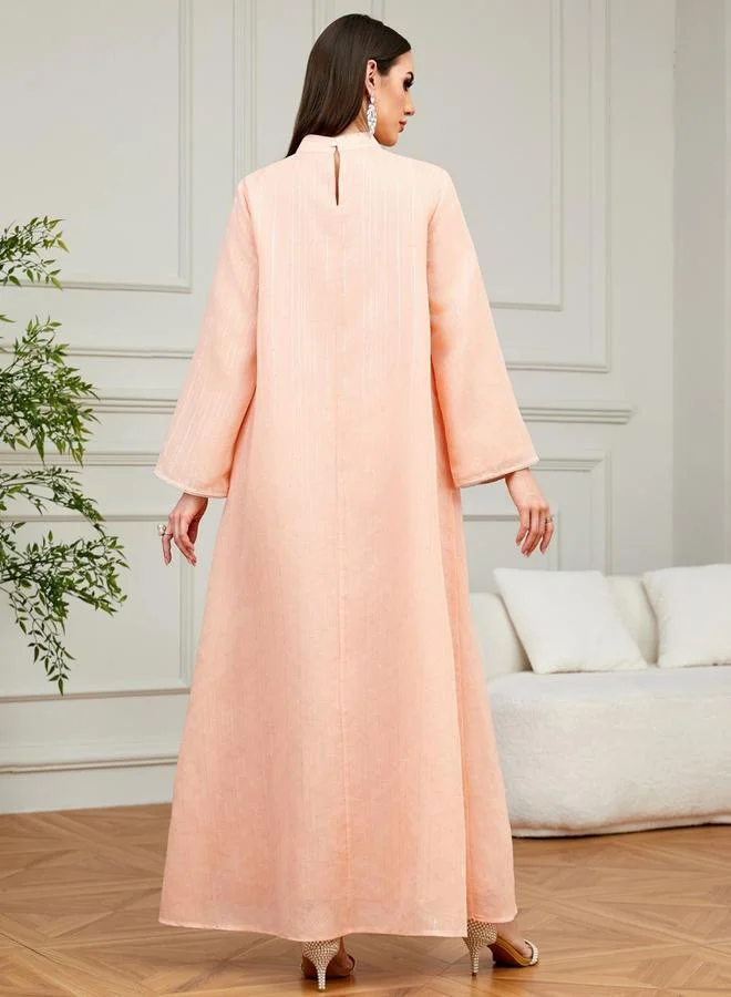 Take Two Pink Pink Textured Floral Embellished A-Line Jalabiya for Women | Best Price UAE