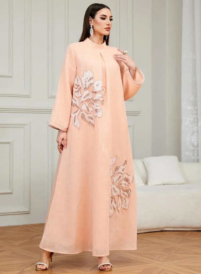 Take Two Pink Pink Textured Floral Embellished A-Line Jalabiya for Women | Best Price UAE