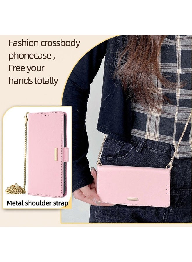 BURAQ Case Cover For Samsung Galaxy A55 5G Crossbody Chain Leather Phone Case(Pink) - Image 2