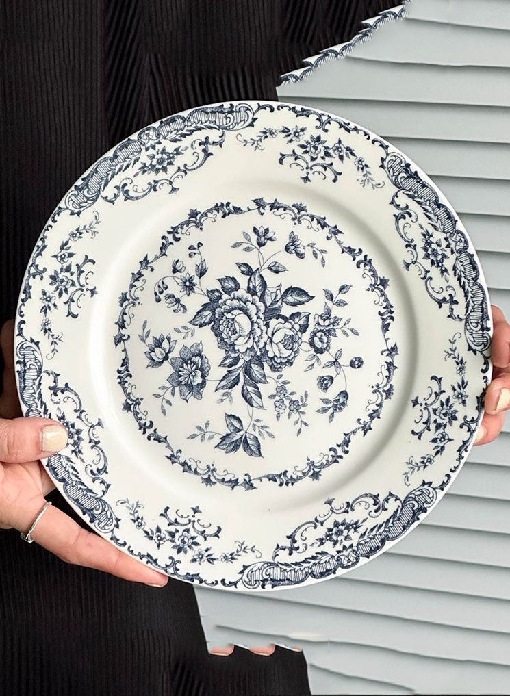 موندا أطباق حلوى مزخرفة بالزهور، مجموعة من 3 أطباق مقبلات سيراميكية مقاس 20 سم مع حواف ذهبية، تصميم زهور عتيق للسلطة وحفلات الشاي والعشاء - Image 2