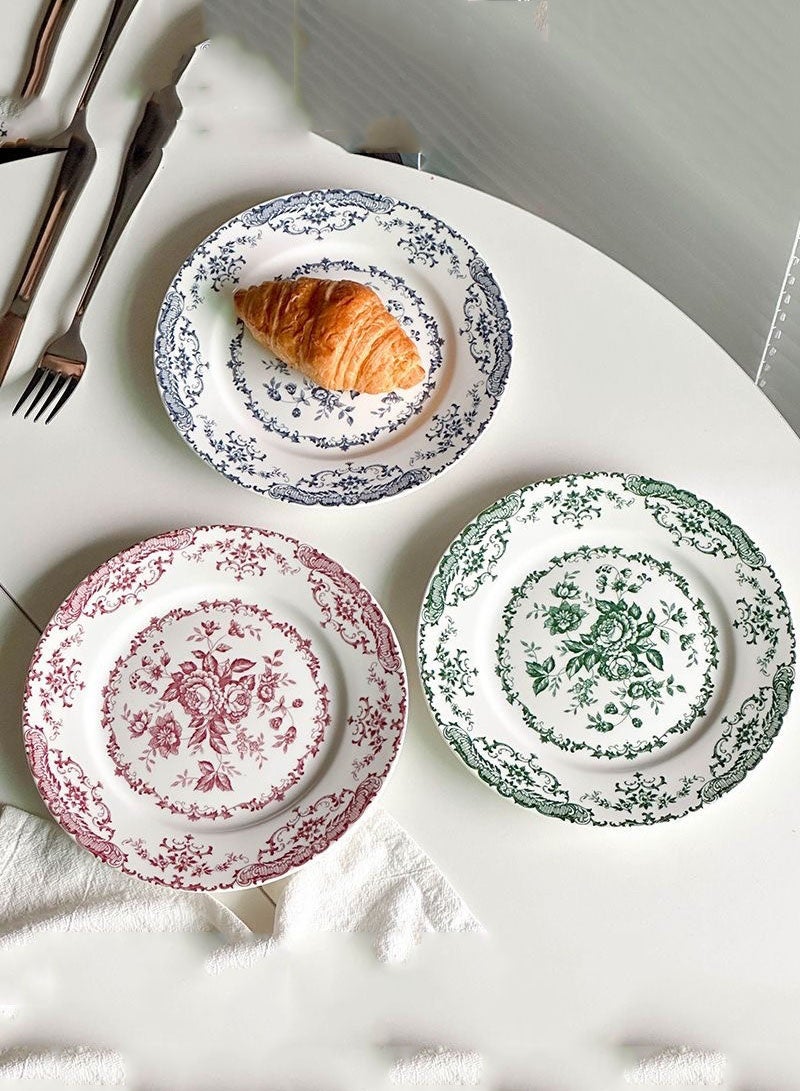 موندا أطباق حلوى مزخرفة بالزهور، مجموعة من 3 أطباق مقبلات سيراميكية مقاس 20 سم مع حواف ذهبية، تصميم زهور عتيق للسلطة وحفلات الشاي والعشاء - Image 1