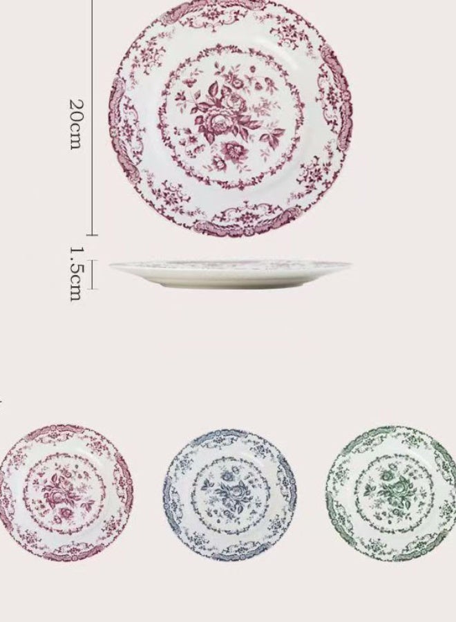 موندا أطباق حلوى مزخرفة بالزهور، مجموعة من 3 أطباق مقبلات سيراميكية مقاس 20 سم مع حواف ذهبية، تصميم زهور عتيق للسلطة وحفلات الشاي والعشاء - Image 4