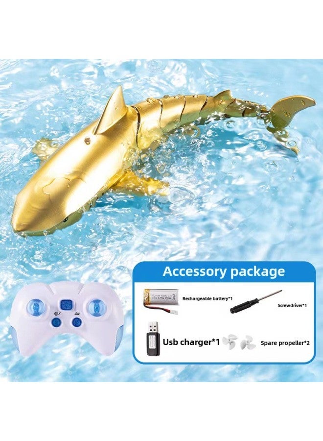 Electric Remote Control Shark Water Spray Light Whale Can Be Launched 24G Remote Control Boat Children's Toy Girl Bag Metal-Color:Golden Shark Of The Sea (super Powerful)-Specification:Three-battery Configuration  - Image 1
