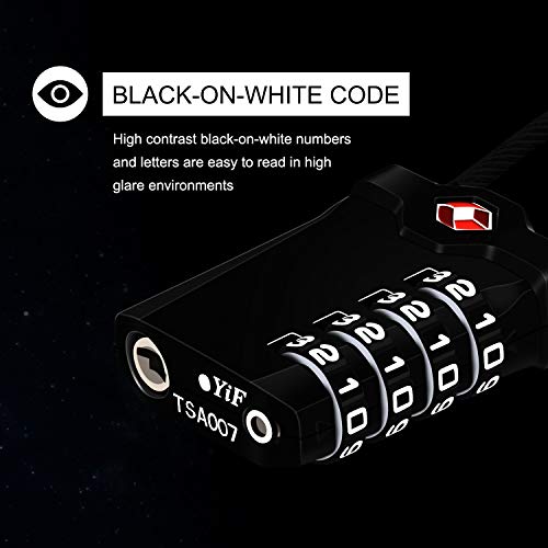 Diyife TSA Luggage Locks, 2 Packs, 4-Digit Combination Lock Security Padlock Travel Lock, with 14cm Flexible Cable for Suitcase Luggage Backpack School or Gym Cabinet, etc. (Black) - Image 3
