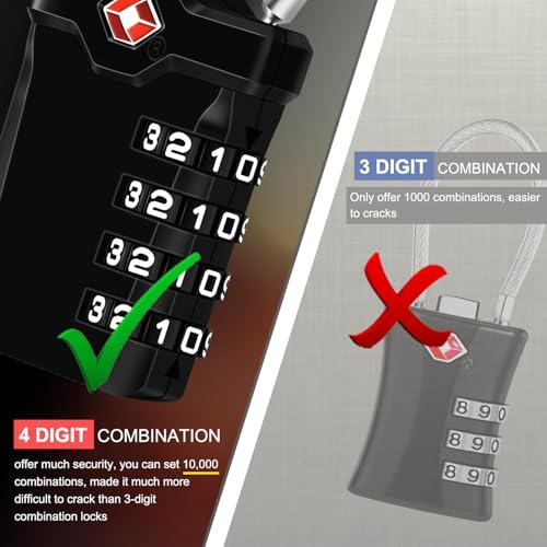 Diyife TSA Luggage Locks, 2 Packs, 4-Digit Combination Lock Security Padlock Travel Lock, with 14cm Flexible Cable for Suitcase Luggage Backpack School or Gym Cabinet, etc. (Black) - Image 4