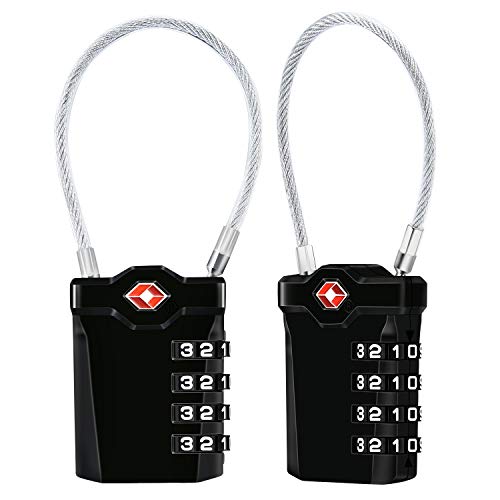 Diyife TSA Luggage Locks, 2 Packs, 4-Digit Combination Lock Security Padlock Travel Lock, with 14cm Flexible Cable for Suitcase Luggage Backpack School or Gym Cabinet, etc. (Black) - Image 1
