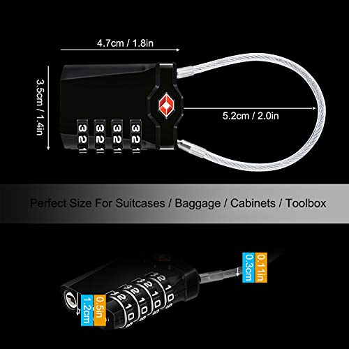 Diyife TSA Luggage Locks, 2 Packs, 4-Digit Combination Lock Security Padlock Travel Lock, with 14cm Flexible Cable for Suitcase Luggage Backpack School or Gym Cabinet, etc. (Black) - Image 5