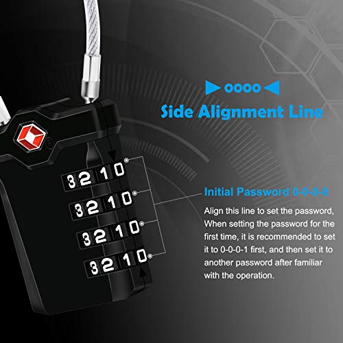 Diyife TSA Luggage Locks, 2 Packs, 4-Digit Combination Lock Security Padlock Travel Lock, with 14cm Flexible Cable for Suitcase Luggage Backpack School or Gym Cabinet, etc. (Black) - Image 2
