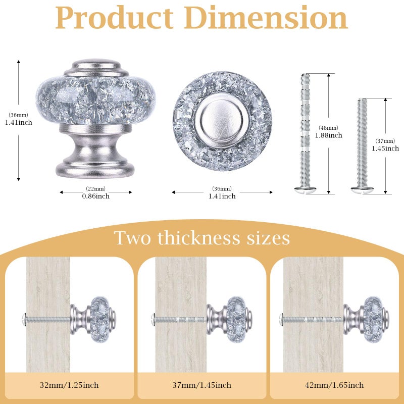 Chicwing 12 Pack Silver Dresser Knobs, 1-3/8 Inch(36mm) Decorative Crystal Cabinet Drawer Knobs, Vintage Round Silver Knobs and Pulls with Two Different Sizes Screws for Easy Installation - Image 3