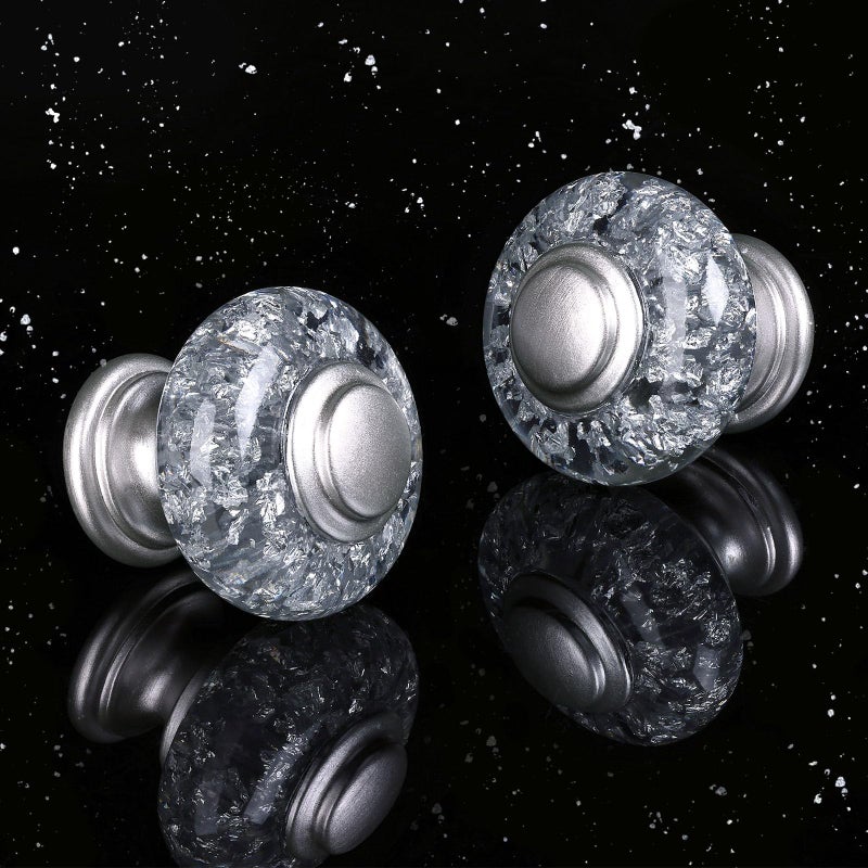 Chicwing 12 Pack Silver Dresser Knobs, 1-3/8 Inch(36mm) Decorative Crystal Cabinet Drawer Knobs, Vintage Round Silver Knobs and Pulls with Two Different Sizes Screws for Easy Installation - Image 2