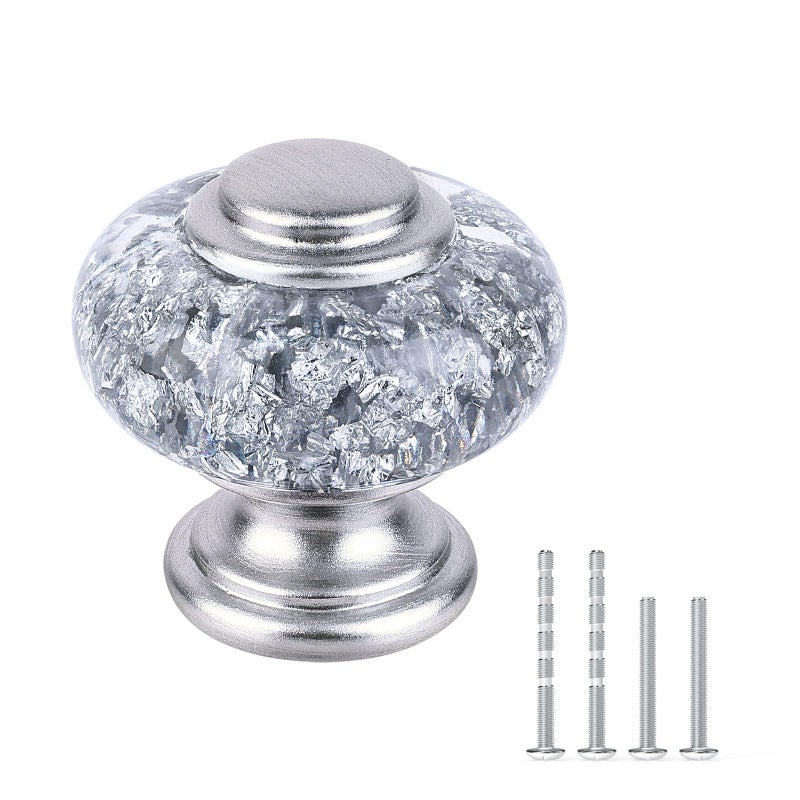 Chicwing 12 Pack Silver Dresser Knobs, 1-3/8 Inch(36mm) Decorative Crystal Cabinet Drawer Knobs, Vintage Round Silver Knobs and Pulls with Two Different Sizes Screws for Easy Installation - Image 1