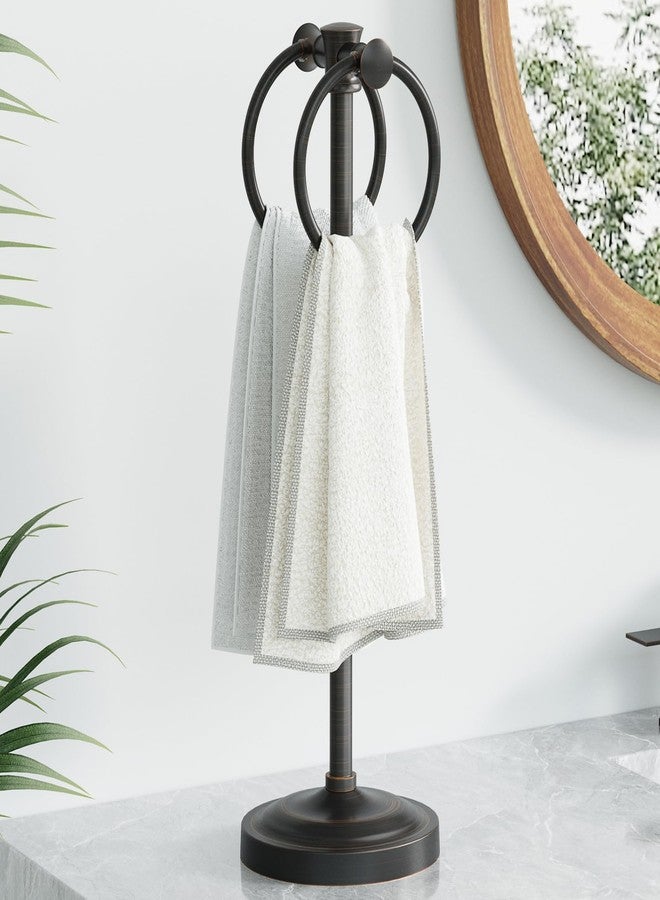 Hoimpro 17 Inch Oil Rubbed Bronze Stainless Steel Free Standing Towel Rack Bar, Double Stand Towel Ring Hand Towel Holder Hanger, Towel Hardware for Bathroom Vanity Kitchen Countertops - Image 1