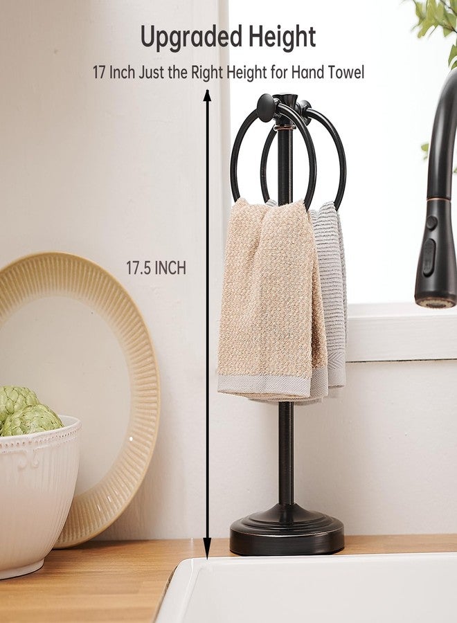 Hoimpro 17 Inch Oil Rubbed Bronze Stainless Steel Free Standing Towel Rack Bar, Double Stand Towel Ring Hand Towel Holder Hanger, Towel Hardware for Bathroom Vanity Kitchen Countertops - Image 3