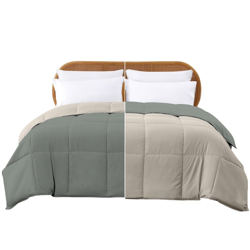 Modern Threads Down Alternative Reversible Comforter Sage Green/Cream Queen - Image 1