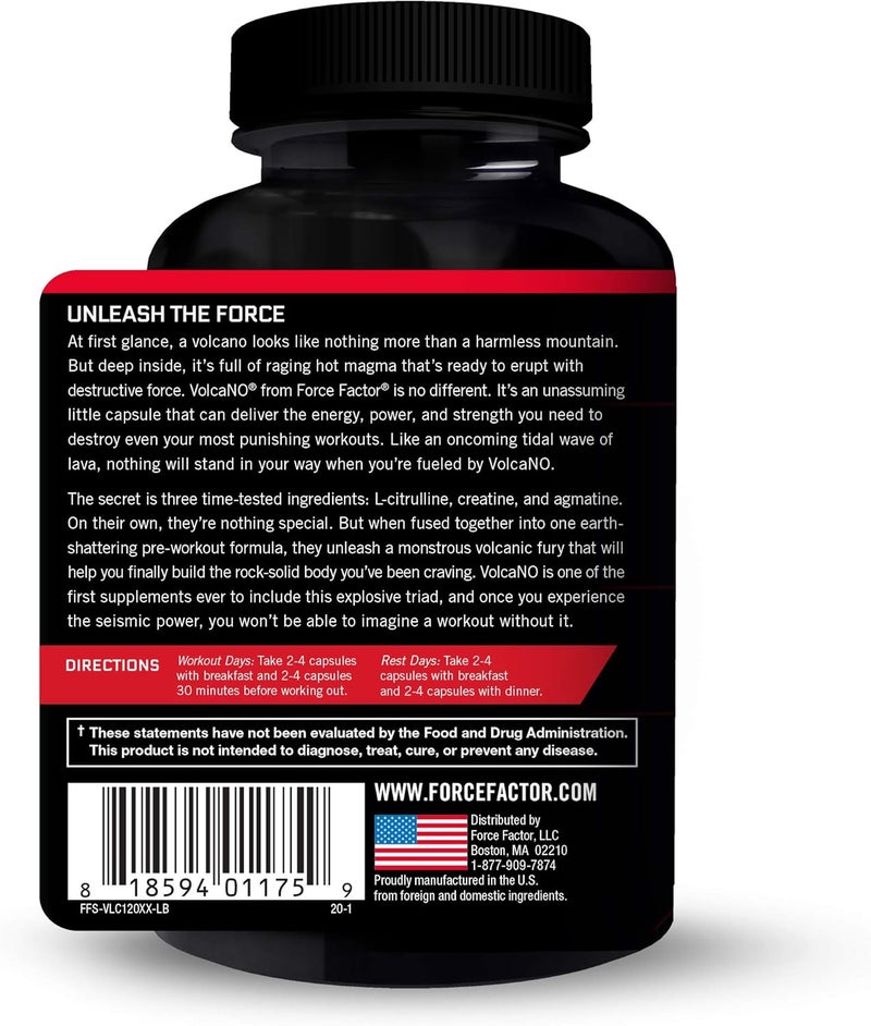 FORCE FACTOR Volcano Pre Workout Nitric Oxide Booster Supplement for Men with Creatine and LCitrulline to Help Boost Nitric Oxide Energy Build Muscle  Improve Blood Flow 120 CountPack of 3 - Image 3