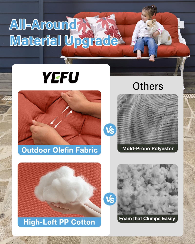 YEFU Porch Swing Cushions for Outdoor: 48 inch 5" Thick Outdoor Swing Cushions with Backrest - 2 Seater with Non-Slip Ties - UV Protection Bench Cushion for Patio - Waterproof & Machine Washable - Image 3