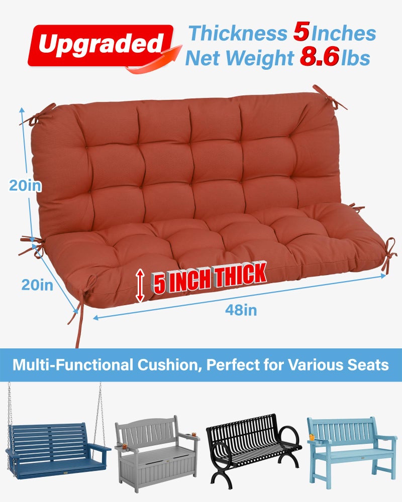 YEFU Porch Swing Cushions for Outdoor: 48 inch 5" Thick Outdoor Swing Cushions with Backrest - 2 Seater with Non-Slip Ties - UV Protection Bench Cushion for Patio - Waterproof & Machine Washable - Image 2
