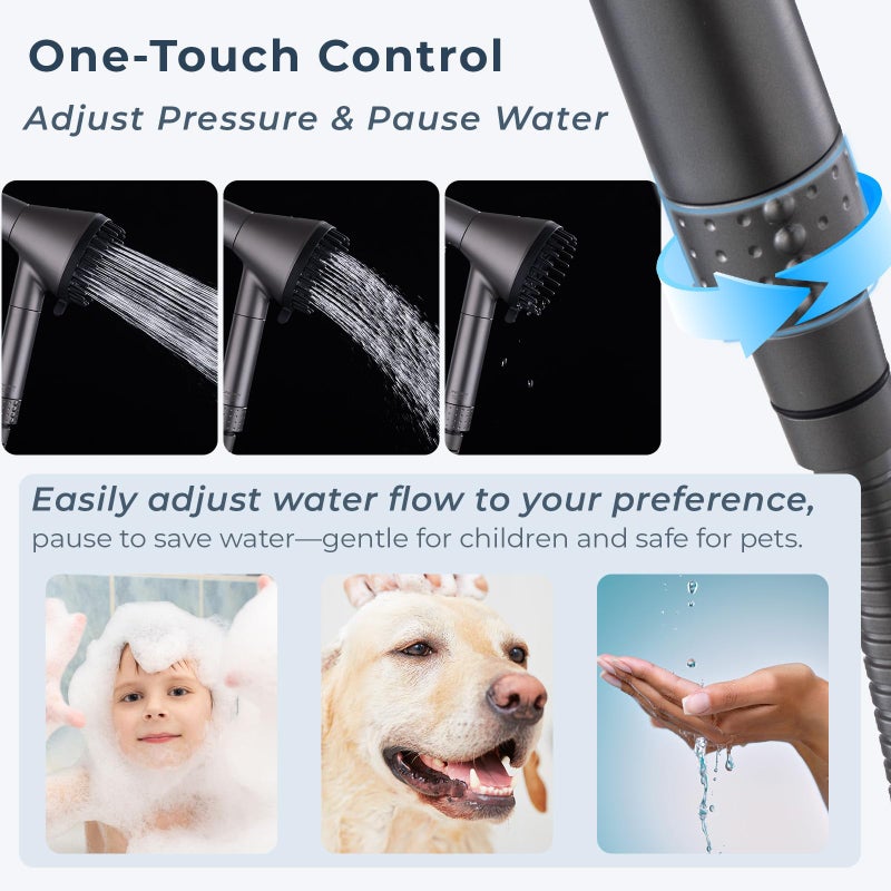 Ryamen 2026 Magnetic Filtered Shower Head with Handheldâ€“ High Pressure Showerhead with Power Wash Mode, Chlorine Removal, Massage Brush, Pressure Adjustable, One-Touch Pause & Stainless Steel Hose - Image 2
