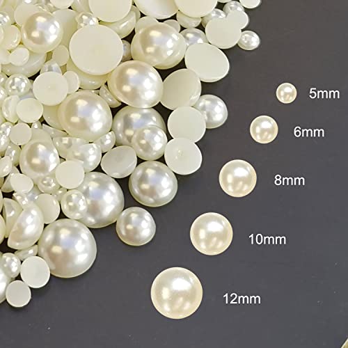 Cymtoo Flatback Pearl Bead for Crafts, 5/6/8/10/12mm Half Pearl Beads for Crafting DIY Accessory, Gem Pearls for DIY Craft Decorations Wedding Dress (Ivory) - Image 2