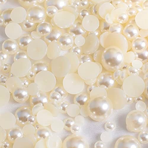 Cymtoo Flatback Pearl Bead for Crafts, 5/6/8/10/12mm Half Pearl Beads for Crafting DIY Accessory, Gem Pearls for DIY Craft Decorations Wedding Dress (Ivory) - Image 4