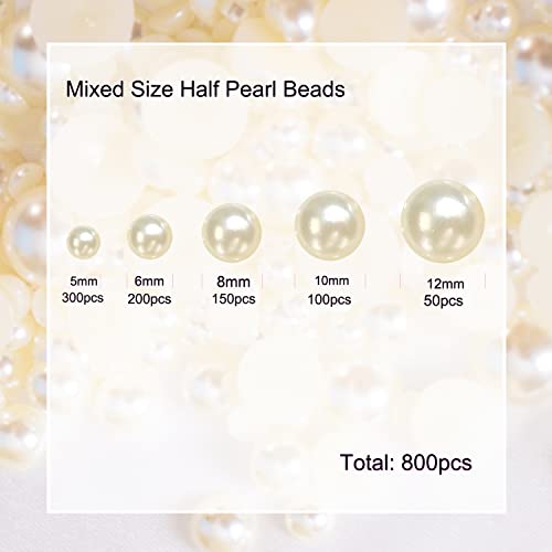 Cymtoo Flatback Pearl Bead for Crafts, 5/6/8/10/12mm Half Pearl Beads for Crafting DIY Accessory, Gem Pearls for DIY Craft Decorations Wedding Dress (Ivory) - Image 3
