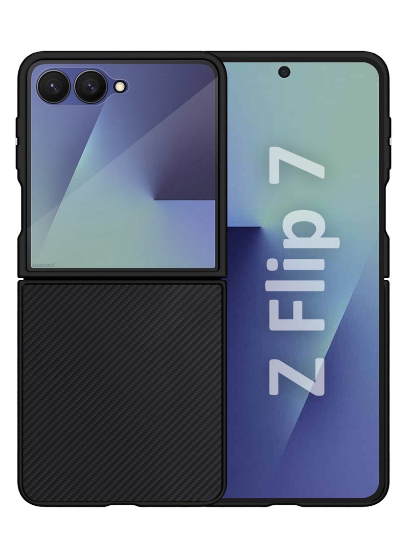 Kevlar Case for Samsung Galaxy Z Flip 7 - Ultra Thin and Light Carbon Fiber Texture Printing - Slim Anti-Scratch Phone Cover With Front Built-in Screen Protector - Black - Image 3