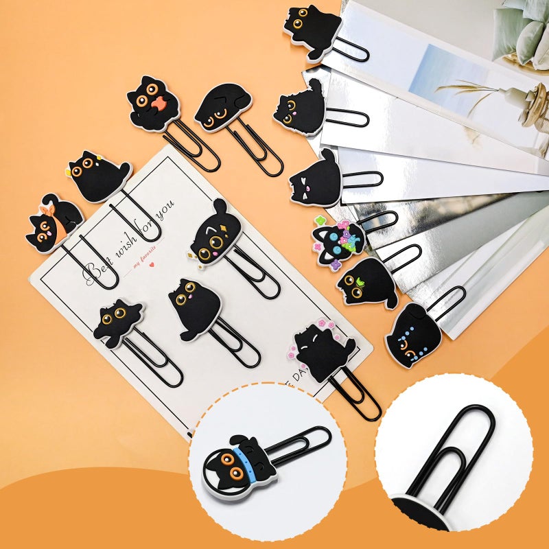 Ibuclein Cute Paper Clips, 30Pcs Black Cat Bookmark Paperclips Bulk Metal Fun Cute Cat Planner Clip Charms Clamp Desk Accessories Stationery Colorful Office Supplies Gifts for Student Teacher Party Decorative - Image 2