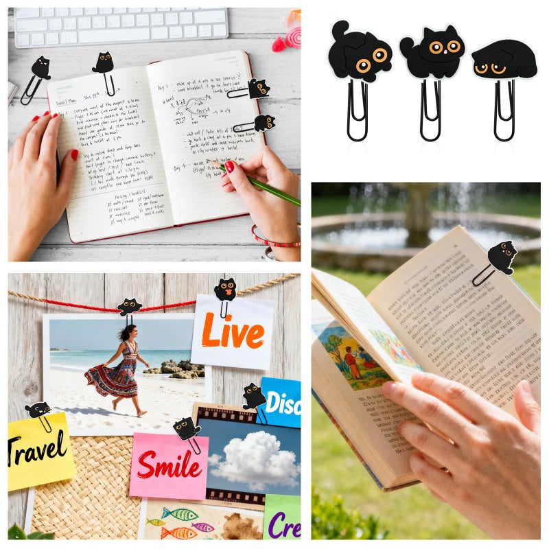 Ibuclein Cute Paper Clips, 30Pcs Black Cat Bookmark Paperclips Bulk Metal Fun Cute Cat Planner Clip Charms Clamp Desk Accessories Stationery Colorful Office Supplies Gifts for Student Teacher Party Decorative - Image 5