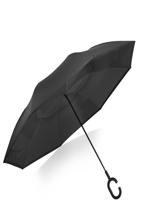 جي4فري مظلة G4Free كبيرة الحجم مقاس 62 بوصة قابلة للطي مع مقبض على شكل حرف C، مقاومة للرياح، قابلة للطي رأساً على عقب، مناسبة للمطر وللرجال والنساء (أسود) - Image 4