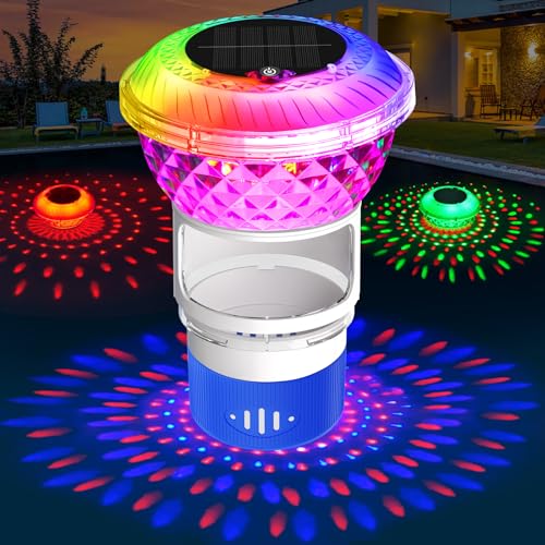 Chsuiwe Pool Chlorine Floater with Marquee Light,Color-Changing Chlorine Floater with Button Control,Floating chlorines Dispenser for Pool,Adjustable Release Solar chlorines floaters for Hot Tub,Blue - Image 1