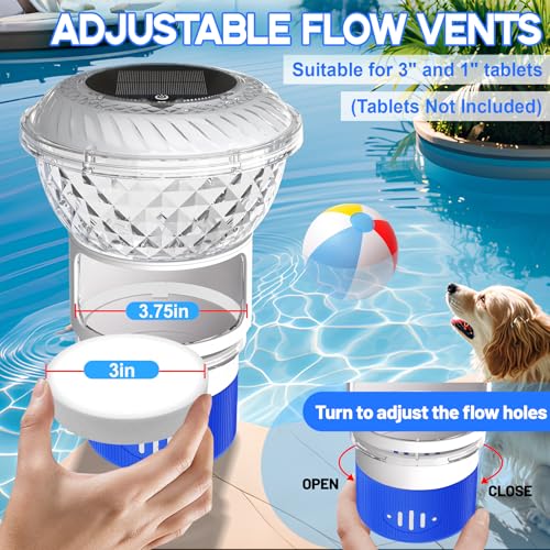 Chsuiwe Pool Chlorine Floater with Marquee Light,Color-Changing Chlorine Floater with Button Control,Floating chlorines Dispenser for Pool,Adjustable Release Solar chlorines floaters for Hot Tub,Blue - Image 4