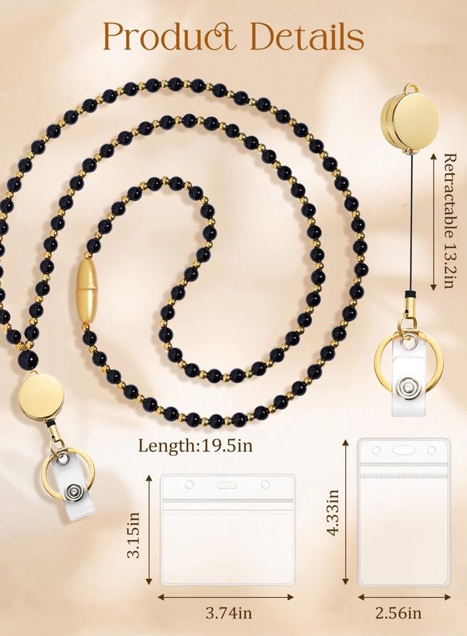 Toykee Lanyards with ID Badges Holder for Teachers Keys Card - Black and Gold Women Breakaway Retractable Beaded Necklace Break Away Lanyard with Holder for Name Tag Cruise Ship - Image 5