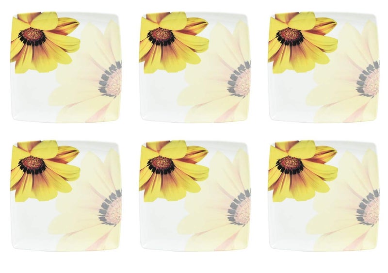 Bataniya Yellow Color Floral Print Melamine Plates Combo Set (Yellow, 6) - Image 1