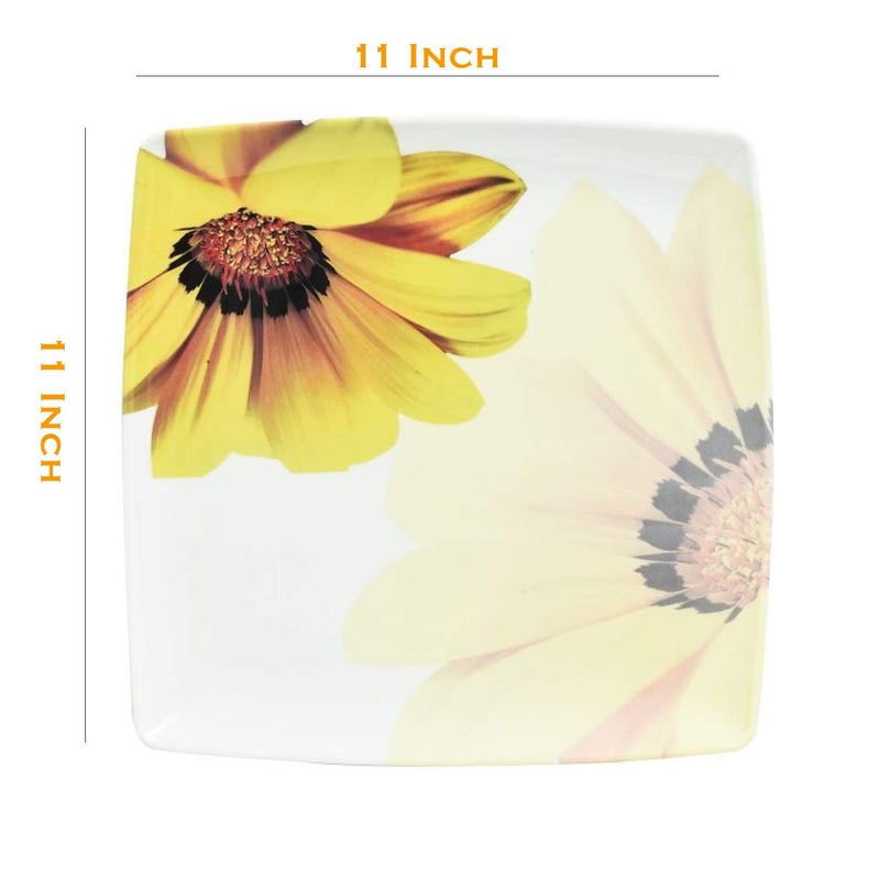 Bataniya Yellow Color Floral Print Melamine Plates Combo Set (Yellow, 6) - Image 3
