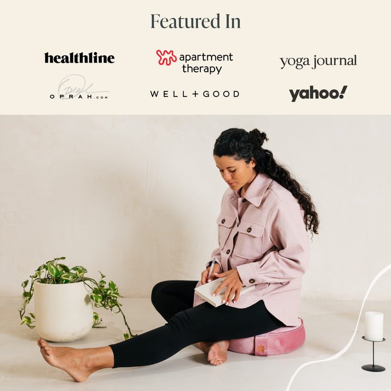 Mindful Modern Velvet Meditation Cushion | Luxe Zafu Yoga Floor Pillow Seat | Posture Support | Buckwheat Hull Filled | Large Round Cushion with Removable Washable Cover + Carry Handle | Color Pink - Image 4