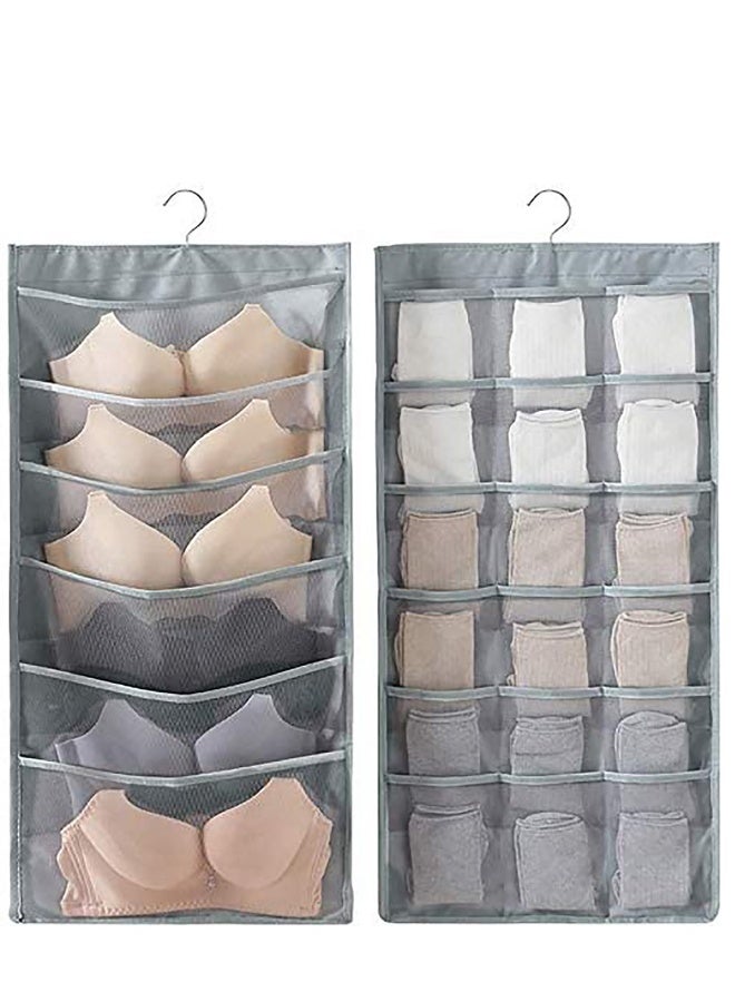 Closet Hanging Organizer with Pockets, Dual Sided Wall Shelf Wardrobe Organizers Storage Bags,Oxford Cloth Space Saver Bag with Hanger for Bra Underwear Underpants Shoes Socks  - Image 1