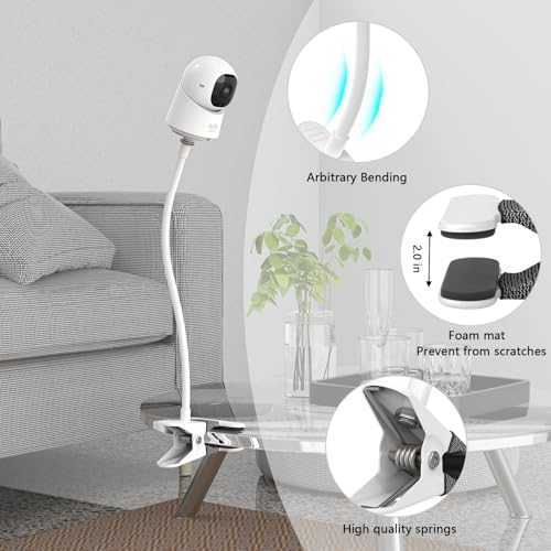 HOLACA Clip Mount for eufy Indoor Cam C210/C220 E30 Stand Bracket with 1/4 Threaded Hole Holder for Crib Nursery Pillars (White) - Image 3